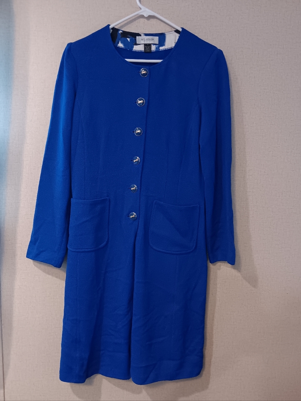 St. John Cobalt Blue Long Sleeve Button-Front Dress Sz 10 Vintage Y2k 90s